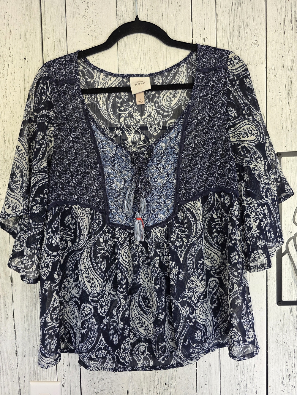 Knox Rose Paisley Boho Bell Sleeve Blouse Size S Resort Casual Vacation Summer